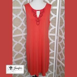 Dana Buchman Women's Orange/Coral Beaded Sleeveless Dress Size L
